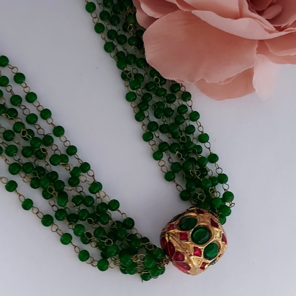 Multistrand Green Beads Necklace - Picture 3 of 5